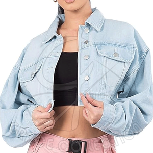 In New Arrival Casual <b>Women</b> <b>Cropped</b> <b>Denim</b> Jean <b>Jackets</b> For Custom Color Fitted Stretchy With Pockets - Product Image 1