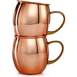 Ensemble de 2 mugs à Moscow Mule en cuivre pur fait à la main, finition martelée et polie, mug vintage en cuivre pour café et eau avec poignée en corde - Product Image 5