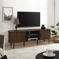 Stan TV mewah Modern, dengan pintu geser, kaki kayu Solid dan rak terbuka untuk ruang tamu, meja konsol TV