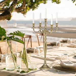 New Aluminum metal 5 arm silver <b>candelabra</b> for wedding home party decoration in customized size and finish - Product Image 4
