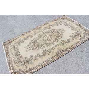 Alfombra Turca Vintage de 3.7x6.7 pies (112x204 cm), Alfombra Ikat Marrón - Product Image 2