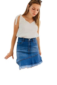 กระโปรงยีนส์ผู้หญิงขายส่ง ทรงครอป มีกระเป๋า ดีไซน์ทันสมัย สไตล์ลำลอง ผ้าฝ้ายผสมสแปนเด็กซ์ เนื้อผ้านุ่ม พิมพ์ลายตกแต่ง - Product Image 2