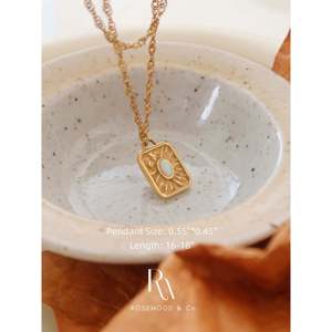 Collar de cadena serpentina de 1.5mm con colgante de ópalo sintético, cadena de oro que no se deslustra y colgante de rayos solares celestiales, anillos de moda - Product Image 3