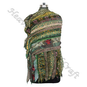 Sari de seda reciclada 15 tiras bufandas hechas a mano de diseñador estola chales SC523 seda fina venta al por mayor bufanda femenina Sari Vintage reciclada - Product Image 6