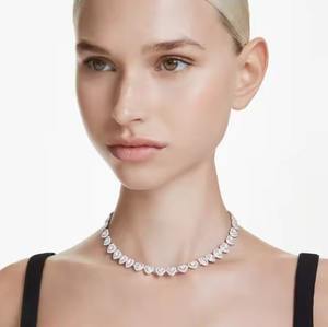 Luxury <b>Heart</b> <b>Necklace</b> Pave Halo Lab Grown Crystals <b>Silver</b> Jewelry Elegant Design Bulk Wholesale Supplier - Product Image 2