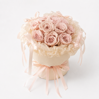 Bouquet de roses éternelles roses faites à la main en gros, style ballet rond, cadeaux de remise de diplôme et de Saint-Valentin