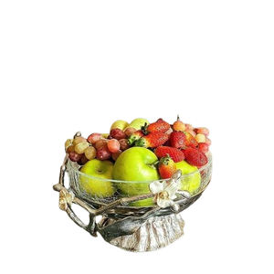 Soporte de aluminio Material de vidrio Diseño de forma de hoja de flor Tazón chapado en oro Tazón de comida de alta calidad para servir aperitivos - Product Image 1