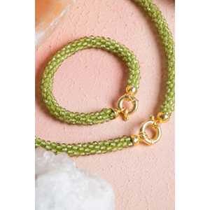 Certified Handmade Knitted <b>Peridot</b> Silver Clasp Set Necklace 48 cm, <b>Bracelet</b> 19 cm - Product Image 3