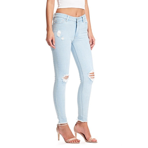 Femmes XL Taille Col Haut Mi-Taille Extensible Denim Jean Pantalon-Respirant Maigre Bouton Décoration D'été En Gros Vêtements - Product Image 3