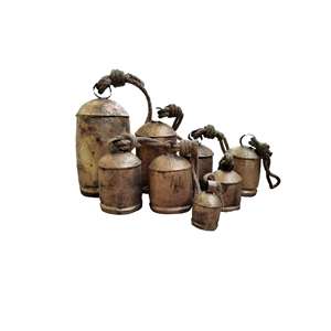 Antique Vintage Harmony <b>Bells</b> Collection Rustic Iron Giant Cow <b>Bells</b> Handmade <b>Winter</b> Holidays Christmas Dcor Set 8 Pieces Rope - Product Image 1