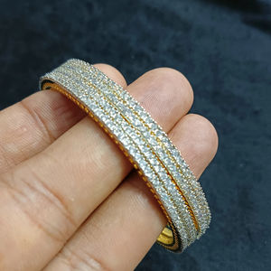 Indian Exclusive Silver Plated Bangles American Diamond Cubic Zircon Traditional Ethnic Fashionable <b>Pearl</b> Bangles American - Product Image 1