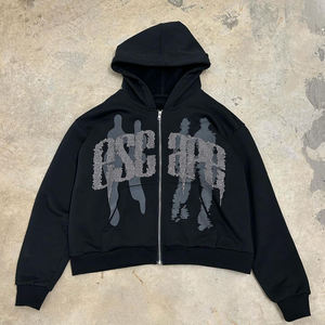 Ensemble jogging pour homme en coton 100% avec capuche zippée et pantalon évasé contrasté, 2 pièces, personnalisé pour l'hiver - Product Image 2