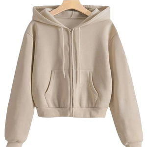 Custom <b>Crop</b> <b>Top</b> Hoodie With Embroidered Zipper Street Style Pullover Winter Wear With Comfortable Hooded Collar - Product Image 1