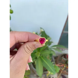 Anillo de Corazón de Rubí, Plata de Ley 925, Anillo de Piedra Preciosa en Forma de Corazón Hecho a Mano, Proveedor de Joyería al por Mayor - Product Image 1