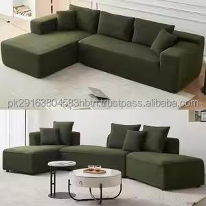Modern <b>Square</b> L-Shaped Velvet Sectional Sofa with Cushions for Living Room - Product Image 2