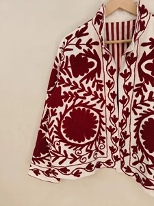 Veste à col mandarin brodée de fleurs, manches trois quarts, style bohème, vêtement d'extérieur en coton pour adultes, tenue de printemps - Product Image 4