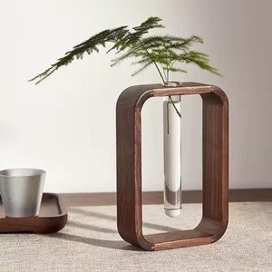 Vase à fleurs en bois avec tube en verre pour décoration de table, centre de table de salon, intérieur - Product Image 6