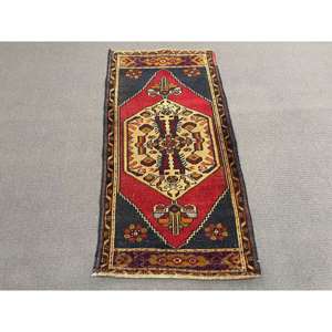 KayraHome Vintage 2x3.9 ft Small Turkish <b>Red</b> Patchwork <b>Wool</b> Rug Eco-Friendly Traditional Latex Backing Medium Thickness Medium - Product Image 1