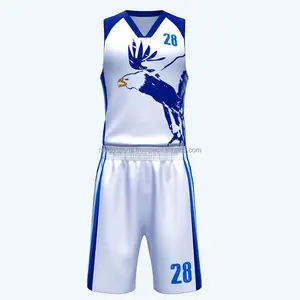 Basketball Team Apparel Basketball Custom Uniforms White and Blue New Design Basketball Uniform High Quality