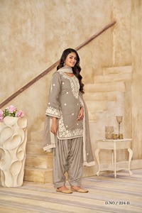 Conjunto de Salwar Kameez de Chanderi PV para Mujer con Dupatta Santool - Tela Modal Suave para Fiestas/Bodas/Ocasiones de Diwali - Product Image 4