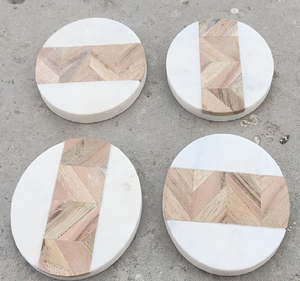 Posavasos modernos de diseño dividido en mármol y madera con base de latón. Disponible a precios de mayoreo. - Product Image 4