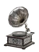 Modèle de gramophone en métal poli avec impression sérigraphique, idéal pour la décoration d'une chambre à coucher, cadeau d'artisanat antique pour la maison Calvinhandicrafts CHWS00322