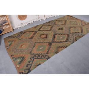 Alfombra de lana verde marrón rústica patrón abstracto 5,1X10,7 pies para dormitorio de adolescente pasillo rompecabezas de látex diseño rectangular de retazos - Product Image 2