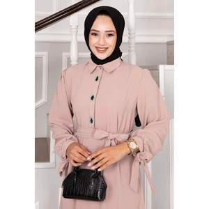 Vestido Hijab medio abotonado de visón ligero con diseño de piedra Vestido modesto y modesto - Product Image 1