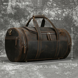Unisex Top Layer Cowhide Genuine Leather Duffle <b>Bag</b> Outdoor <b>Weekender</b> Waterproof Durable <b>Bag</b> with Zipper Closure Travel <b>Bag</b> - Product Image 2