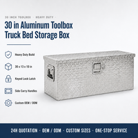 Boîte à outils robuste en aluminium de 30 pouces pour benne de camion avec poignée latérale en tôle diamantée et clés de verrouillage - Rangement de garage polyvalent pour extérieur