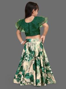 Conjunto de Lehenga Choli Largo con Estampado Floral Indo-Occidental de Shoryam Fashion para Niñas, Mangas con Volantes de Organza, Estilo Étnico para Fiestas Infantiles - Product Image 4