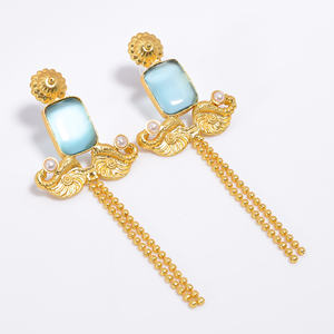 ต่างหูอัญมณีทองเหลือง14K ทำด้วยมือสำหรับผู้หญิงเครื่องประดับอัญมณีทองเหลืองแนวแฟชั่นผู้ผลิตเครื่องประดับทองเหลืองโบราณ - Product Image 6