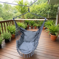 Hamac de luxe à cordes en coton, balançoire d'extérieur avec bois et macramé, jardin-Patio, Bar d'intérieur, facile à transporter,
