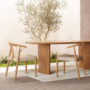 Chaise de salle à manger en rotin moderne avec accoudoirs incurvés en teck massif, chaise de style scandinave nordique pour restaurant, café, hôtel - Product Image 2