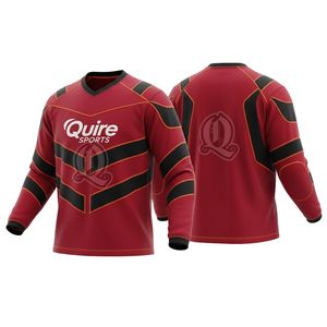 Camiseta de Portero de Floorball Personalizada con Rayas Rojas y Negras, Manga Larga, Acolchada Protectora, Diseño Duradero de Poliéster para Hombres, Mujeres y Equipos - Product Image 1