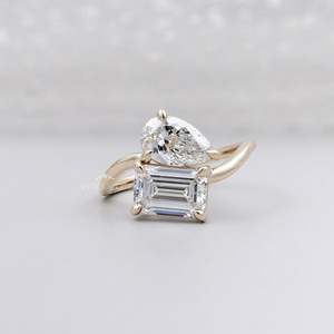 IGI Certified Emerald Cut Engagement <b>Ring</b> with Pear <b>Diamond</b> Elegant <b>Diamond</b> <b>Rings</b> Collection - Product Image 1