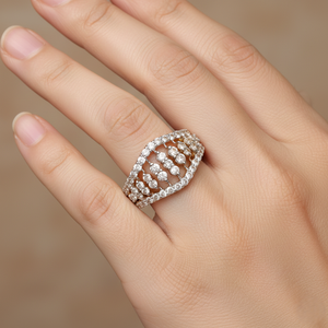 Anillo de Diamantes Dorado de Moda con Diseño de Puente Único para Joyería de Novia - Product Image 5