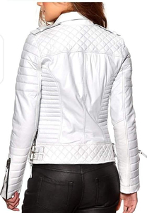 Venta al por mayor de calidad superior, chaqueta de moda para mujer, chaqueta recortada de cuero de oveja, chaqueta de cuero de Color blanco para mujer - Product Image 3