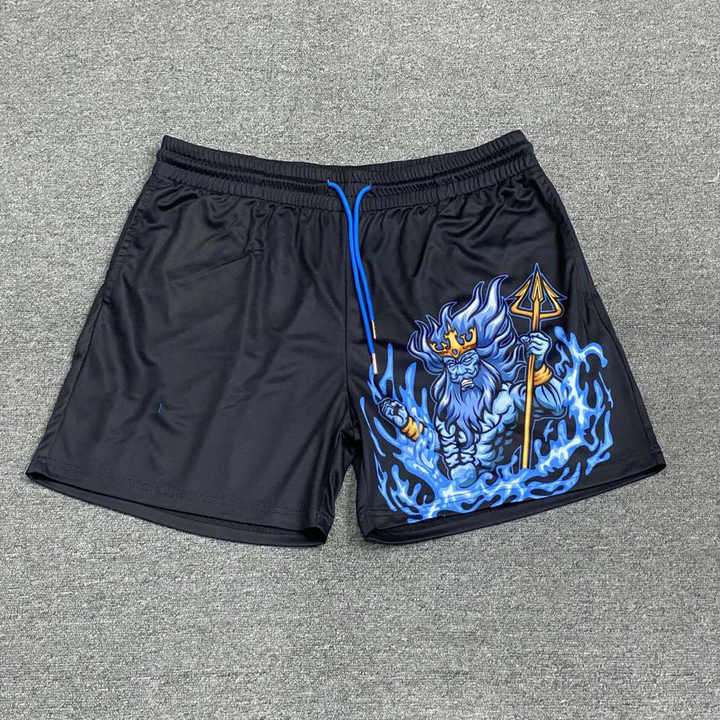 Manufacturer's Single-layer Seam 5-inch Men's Black Custom Cut Fitting Polyester Wide Leg Anime Gym Mesh Shorts