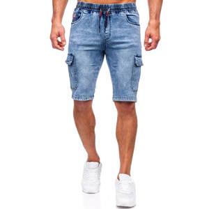 Shorts en jean décontractés pour homme, taille haute, extensible, nouveau denim bleu noir, vêtements d'été, tissés, imprimés, respirants, streetwear - Product Image 1