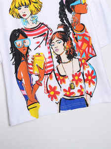 Vente en gros 2022 été nouveau col rond à manches courtes imprimé T-shirt femmes Logo personnalisé - Product Image 3