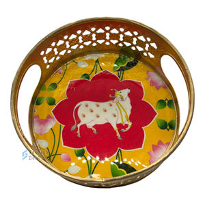 Elegante cesta de bandeja de hierro Pichwai de metal para servir festivales y cestas de decoración de regalos - Product Image 3