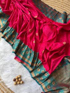 Sari de seda suave de diseñador indio pakistaní, vestido de boda de estilo tejido Zari, vestido de novia de estilo tradicional - Product Image 2