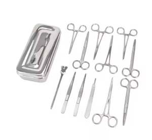 Juego de 13 Piezas de Instrumentos Quirúrgicos Manuales Reutilizables de Acero Inoxidable de Alta Calidad para Cirugía Menor, con Certificación CE, Acabado Plateado - Product Image 2