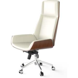 Silla de Oficina Danesa Contemporánea Blanca, Respaldo Alto, Ergonómica, con Altura Ajustable, Cuero PU, Metal Cromado, Acolchado de Espuma - Product Image 1