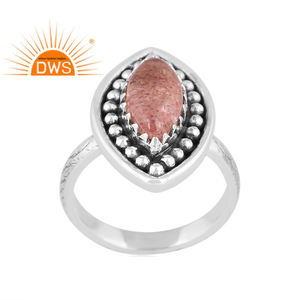 Meilleure vente bague en argent Sterling oxydé naturel fraise Quartz pierres précieuses déclaration bijoux personnalisés pour les femmes cadeau pour elle - Product Image 1