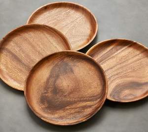 Plaque en bois d'acacia plaque en bois poli brillant écologique et fait à la main et forme ronde prix de gros - Product Image 5