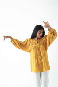 Tunique en lin de style ethnique pour femmes de qualité supérieure haut baggy ample brodé personnalisé avec manches longues couleur unie positionnement doux - Product Image 4