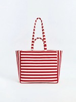 Tas Pantai Anyaman Bohemian Merah Wanita OEM ODM Label Pribadi Logo Kustom Kapasitas Besar untuk Liburan dan Belanja