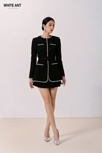 Hermoso diseño de manga larga chaqueta de mujer bolsillos delanteros conjunto de 2 piezas traje de mujer MADDOX chaqueta redonda 85% poliéster 15% Spandex - Product Image 3